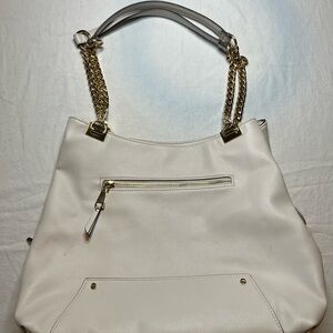 INC International White Leather Tote Bag with‎ Gold Accents